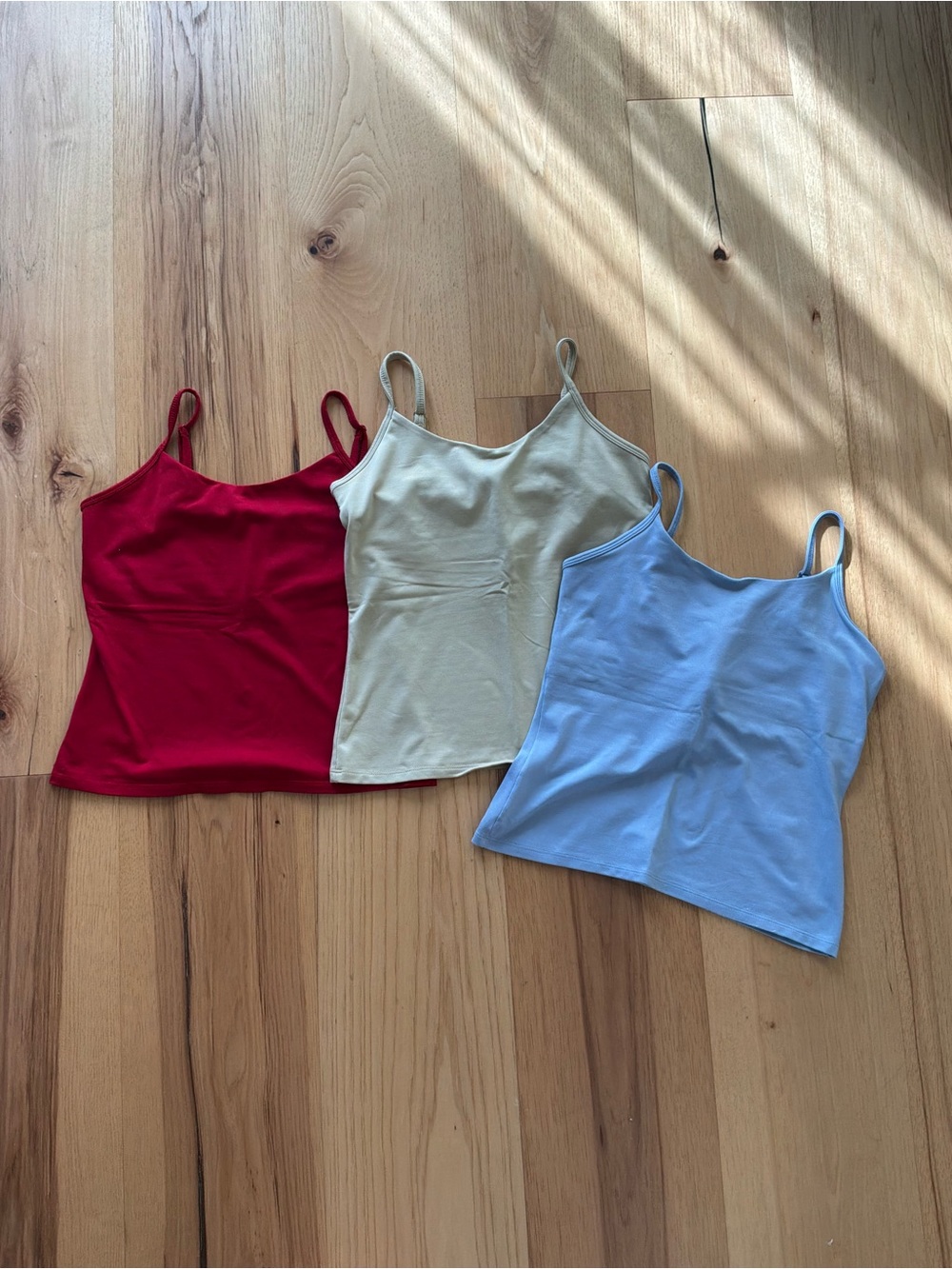 Style & Co. 3-Pack Slim Camisoles in Red, Cream & Light Blue, Size Small